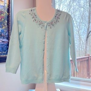 Spring Cardigan Sweater 3/4 Sleeve with Neckline Bling